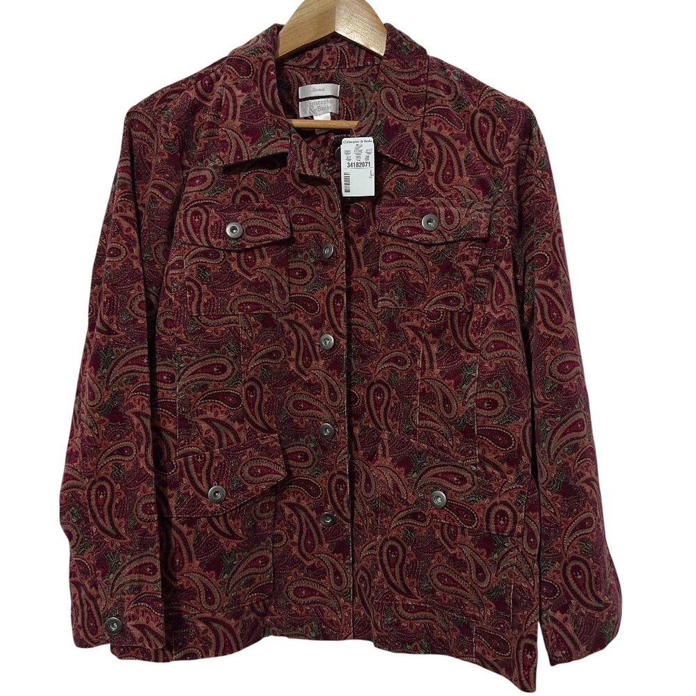 NWT Christoper & Banks Womens Stretch Corduroy Jacket Size L Paisley Fall Casual
